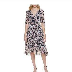 Tommy Hilfiger Pink and Black Floral Midi Dress